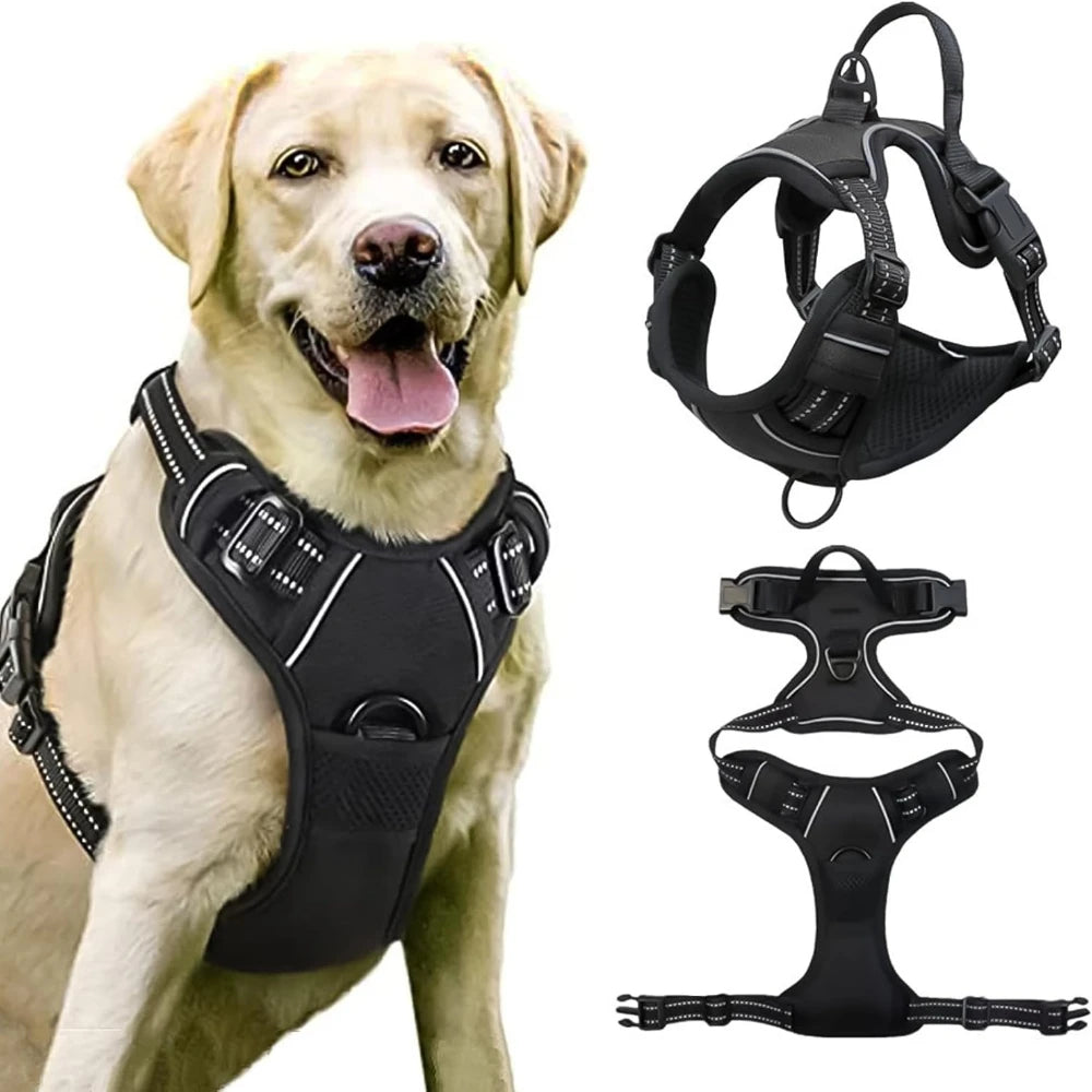 Harnais anti-traction rembourré, gilet de traction pour chien avec bandes réfléchissantes