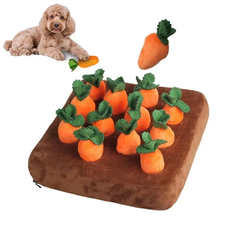 Tapis de fouille en forme de potager avec carottes en peluche